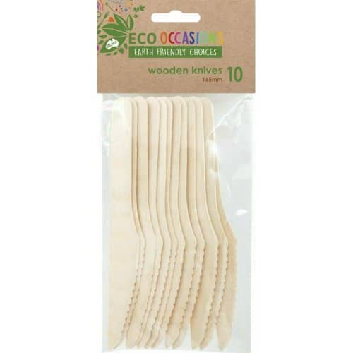 Wooden Knives 165mm 10pk Cutlery Pack - Party Owls