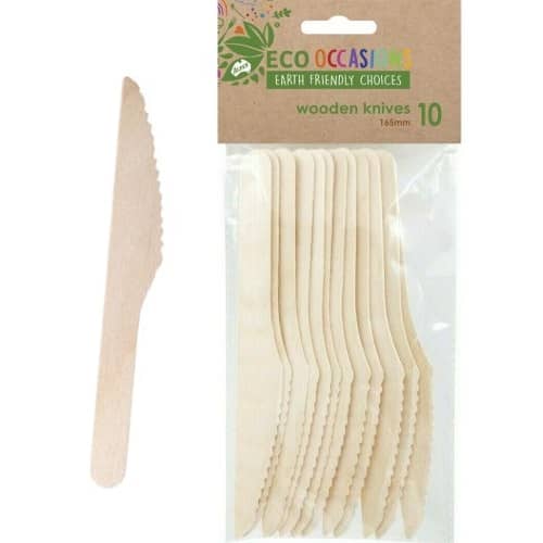 Wooden Knives 165mm 10pk Cutlery Pack - Party Owls