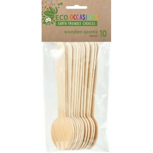 Wooden Sporks 140mm 10pk Cutlery Pack - Party Owls