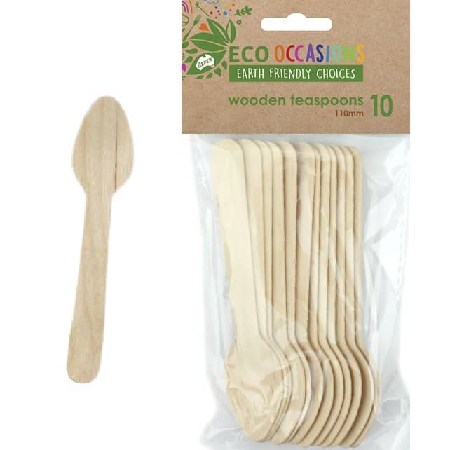Wooden Teaspoons 110mm 10pk Cutlery Pack - Party Owls