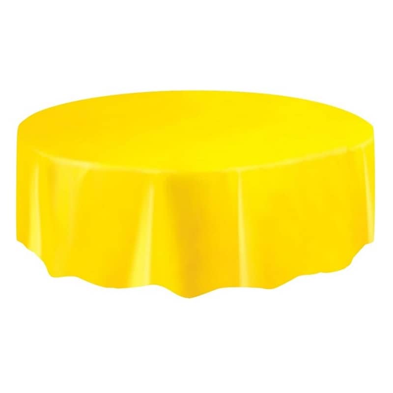 Yellow Solid Colour Round Plastic Table Cover 213cm (84") - Party Owls
