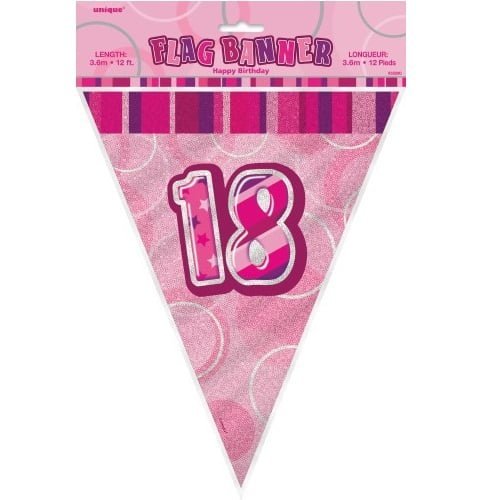 Glitz Pink And Silver 18th Birthday Bunting Flag Banner 3.6M (12') 55292 - Party Owls
