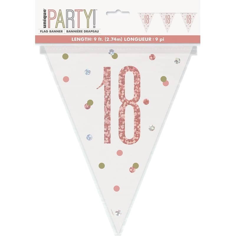 18th Birthday Foil Bunting Flag Banner 2.74M Rose Gold Prismatic 84838 - Party Owls