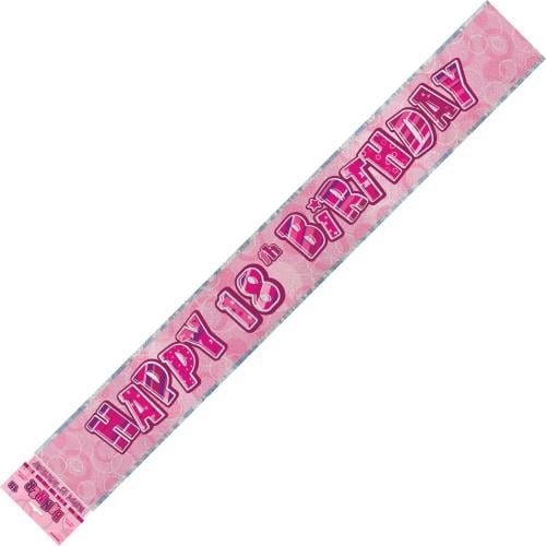 Glitz Pink And Silver Happy 18th Birthday Foil Banner 3.6M (12') 90112 - Party Owls
