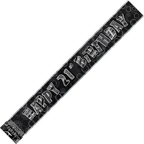 Glitz Black And Silver Happy 21st Birthday Foil Banner 3.6M (12') 90133 - Party Owls