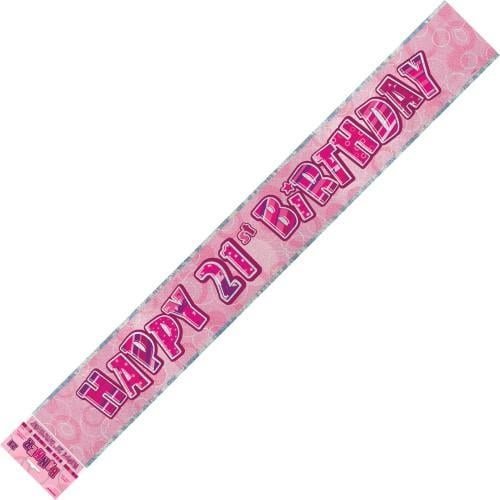 Glitz Pink And Silver Happy 21st Birthday Foil Banner 3.6M (12') 90113 - Party Owls