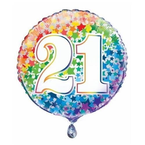 21st Birthday Rainbow Stars Foil Balloon 45cm (18") 55782 - Party Owls