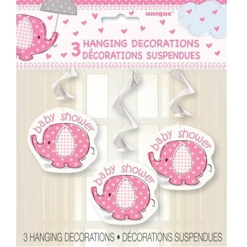 Umbrellaphant Baby Shower Girls Pink 3 Hanging Swirl Decorations 90cm L (36") 41672 - Party Owls