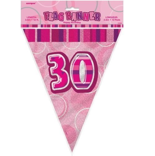 Glitz Pink And Silver 30th Birthday Bunting Flag Banner 3.6M (12') 55294 - Party Owls