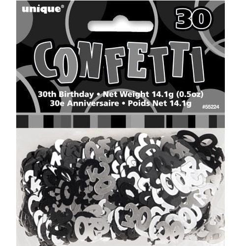 Glitz Black And Silver 30th Birthday Confetti 14g Table Decorations 55224 - Party Owls