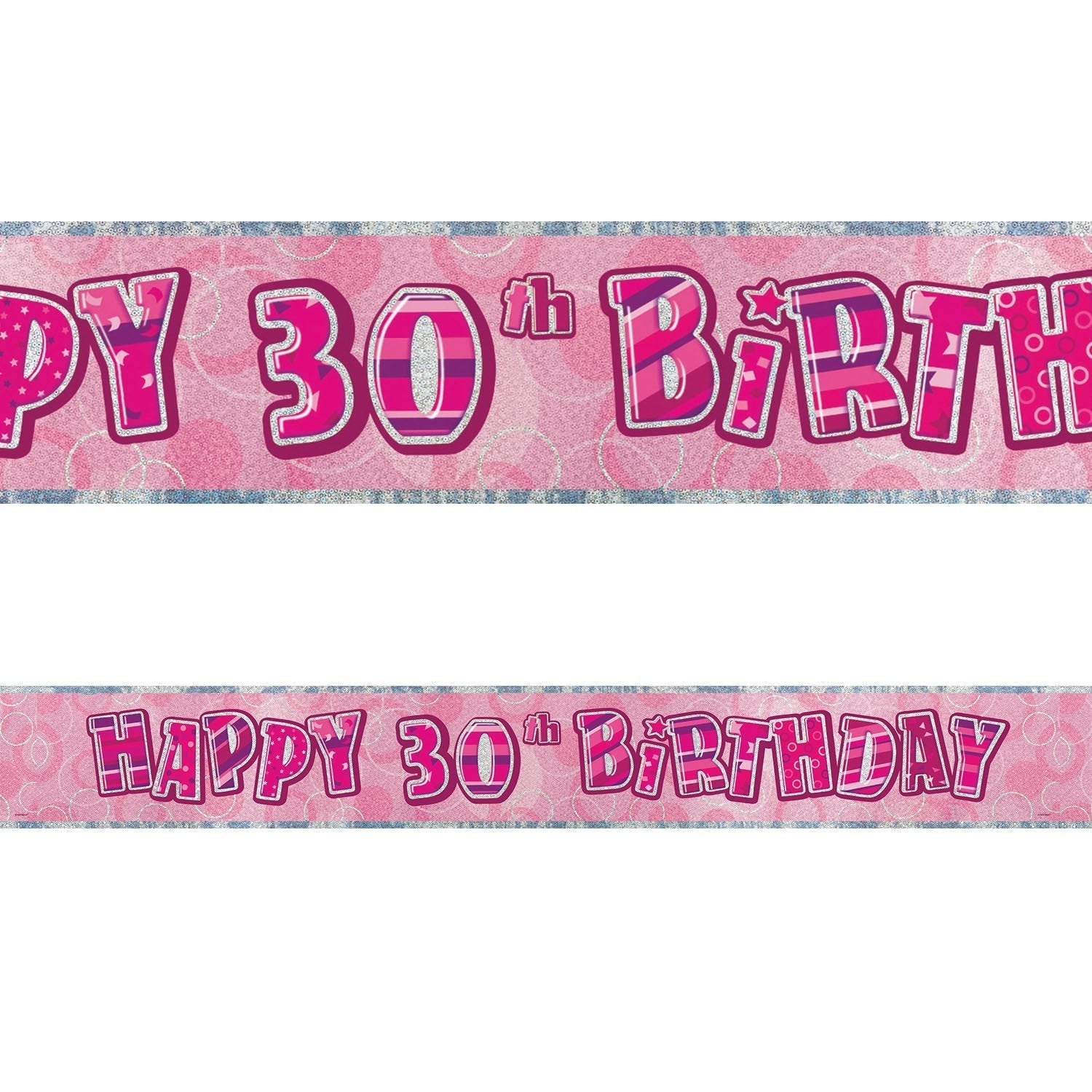 Glitz Pink And Silver Happy 30th Birthday Foil Banner 3.6M (12') 90114 - Party Owls