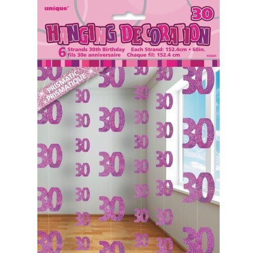 Glitz Pink And Silver 30th Birthday Hanging Decorations 55324 - Party Owls