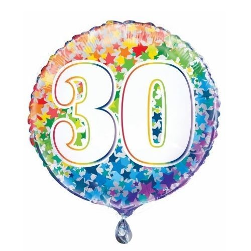 30th Birthday Rainbow Stars Foil Balloon 45cm (18") 55783 - Party Owls