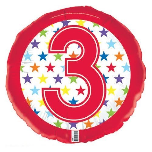 3rd Birthday Foil Balloon 45cm Red And Stars E2190 - Party Owls