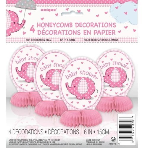 Umbrellaphant Baby Shower Girls Pink 4 Mini Honeycomb Decorations 15cm H (6") 41670 - Party Owls