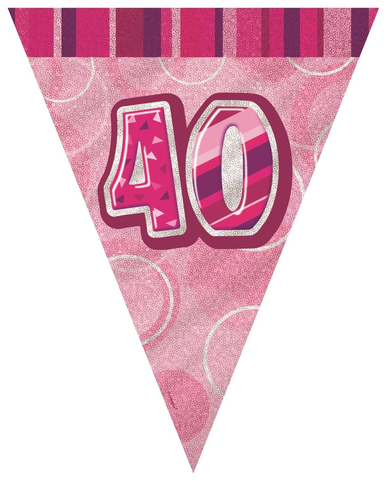40th Birthday Bunting Flag Banner 3.6m Glitz Pink Silver 55295 - Party Owls