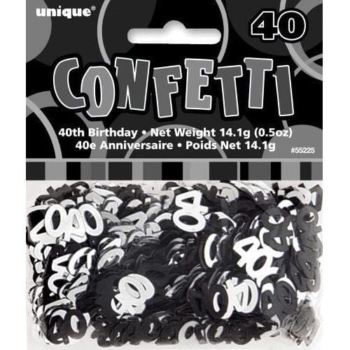 Glitz Black And Silver 40th Birthday Confetti 14g Table Decorations 55225 - Party Owls