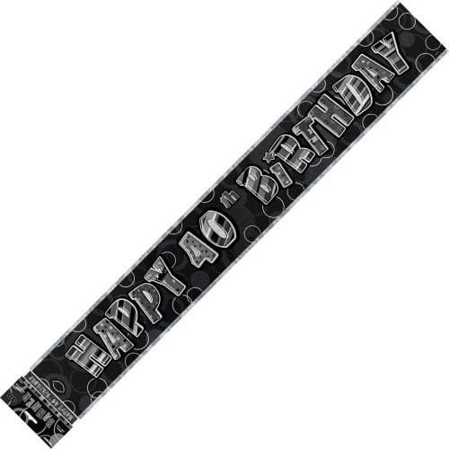 Glitz Black And Silver Happy 40th Birthday Foil Banner 3.6M (12') 90135 - Party Owls