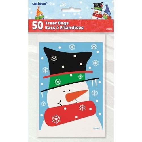 Small Christmas Snowman Buddy Plastic Party Bags 50pk47630 - Party Owls