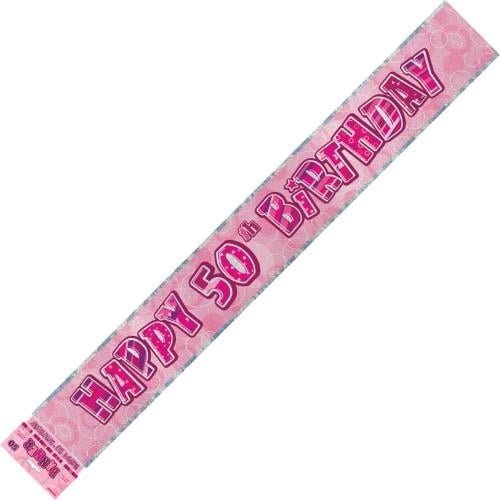 Glitz Pink And Silver Happy 50th Birthday Foil Banner 3.6M (12') 90116 - Party Owls