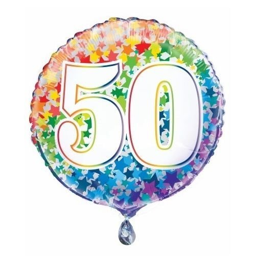 50th Birthday Rainbow Stars Foil Balloon 45cm (18") 55785 - Party Owls