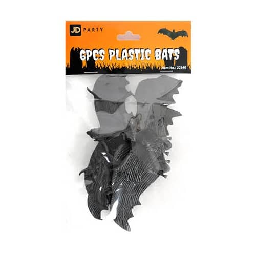 6 Black Plastic Bats 13CM Halloween Decorations - Party Owls
