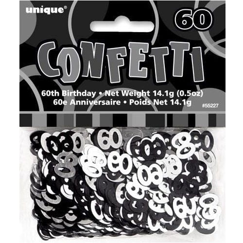 60th Birthday Confetti Table Decorations Glitz Black Silver 55227 - Party Owls