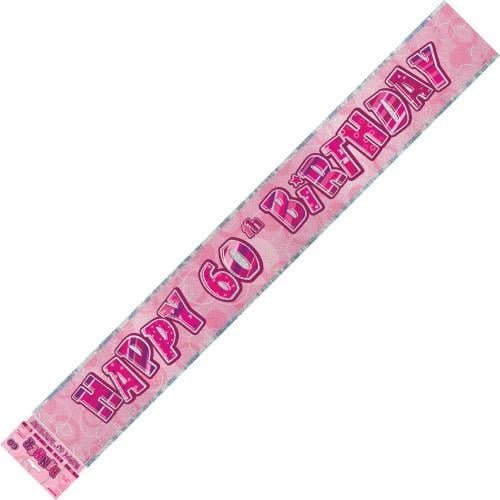 Glitz Pink And Silver Happy 60th Birthday Foil Banner 3.6M (12') 90117 - Party Owls