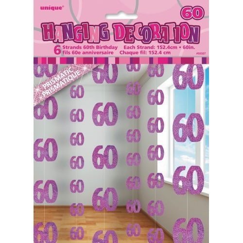 Glitz Pink And Silver 60th Birthday Hanging Decorations 55327 - Party Owls