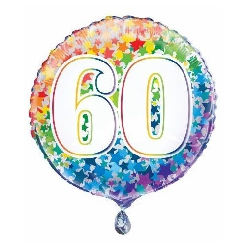 60th Birthday Rainbow Stars Foil Balloon 45cm (18") 55786 - Party Owls