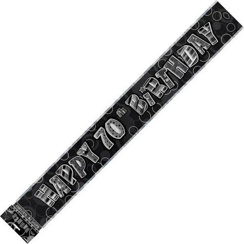 Glitz Black And Silver Happy 70th Birthday Foil Banner 3.6M (12') 90139 - Party Owls