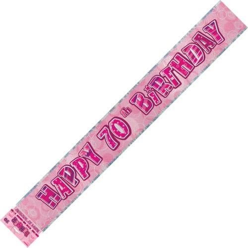 Glitz Pink And Silver Happy 70th Birthday Foil Banner 3.6M (12') 90119 - Party Owls