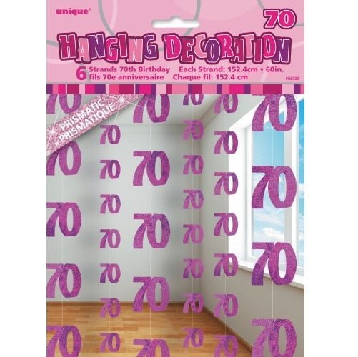 Glitz Pink And Silver 70th Birthday Hanging Decorations 55329 - Party Owls