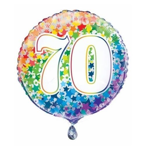 70th Birthday Rainbow Stars Foil Balloon 45cm (18") 55787 - Party Owls
