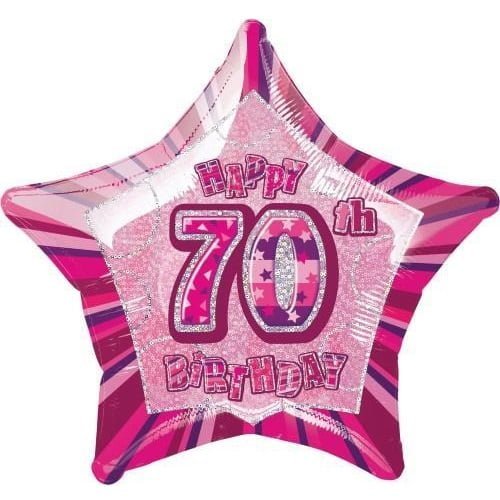 Glitz Pink And Silver 70th Birthday Star Shape Foil Balloon 50cm (20") 55119 - Party Owls