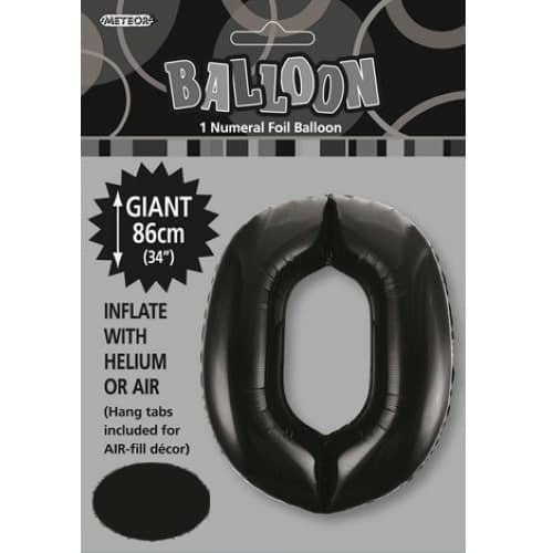 Black Number 0 Giant Numeral Foil Balloon 86CM (34") 48300 - Party Owls