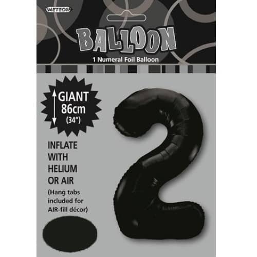 Black Number 2 Giant Jumbo Numeral Foil Balloon 86CM (34") 48302 - Party Owls
