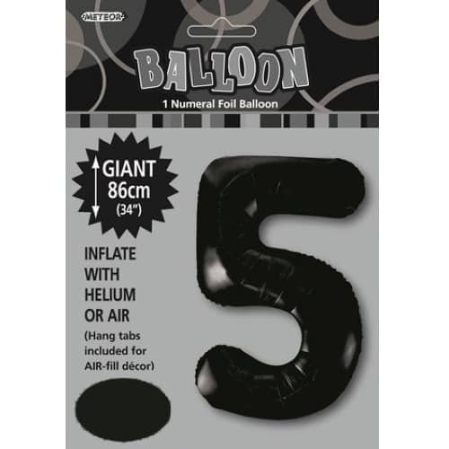 Black Number 5 Giant Numeral Foil Balloon 86CM (34") 48305 - Party Owls