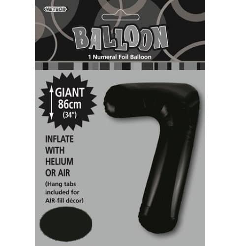 Black Number 7 Giant Numeral Foil Balloon 86CM (34") 48307 - Party Owls
