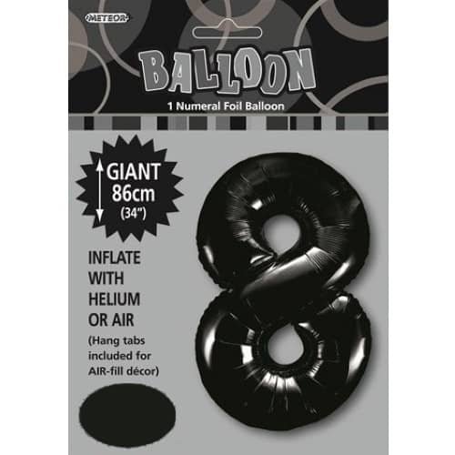 Black Number 8 Giant Numeral Foil Balloon 86CM (34") 48308 - Party Owls
