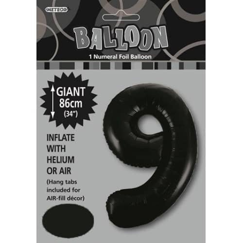 Black Number 9 Giant Numeral Foil Balloon 86CM (34") 48309 - Party Owls