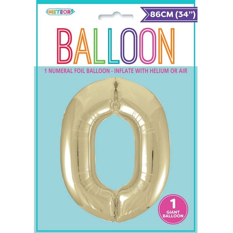 Champagne Gold Number "0" Giant Numeral Foil Balloon 86CM (34") 44800 - Party Owls