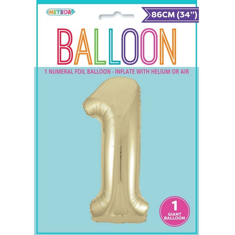 Champagne Gold Number "1" Giant Numeral Foil Balloon 86CM (34") 44801 - Party Owls