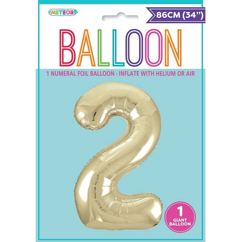 Champagne Gold Number "2" Giant Numeral Foil Balloon 86CM (34") 44802 - Party Owls