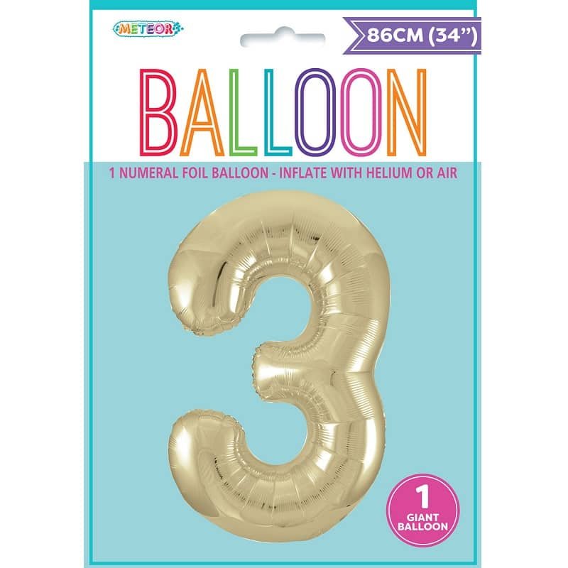 Champagne Gold Number "3" Giant Numeral Foil Balloon 86CM (34") 44803 - Party Owls