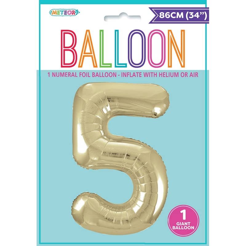 Champagne Gold Number "5" Giant Numeral Foil Balloon 86CM (34") - Party Owls