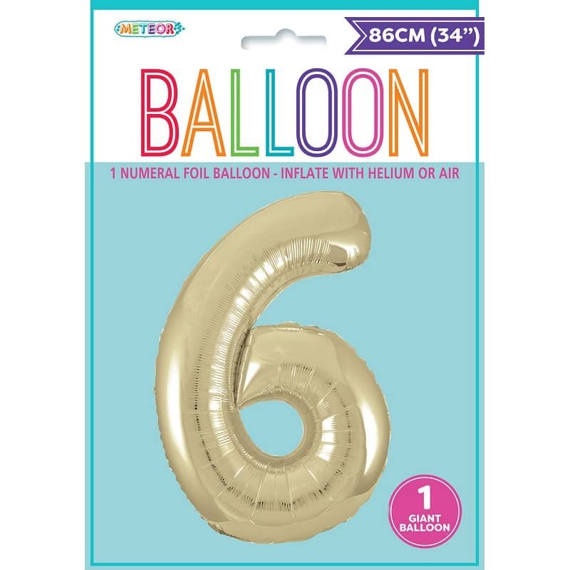 Champagne Gold Number "6" Giant Numeral Foil Balloon 86CM (34") 44806 - Party Owls