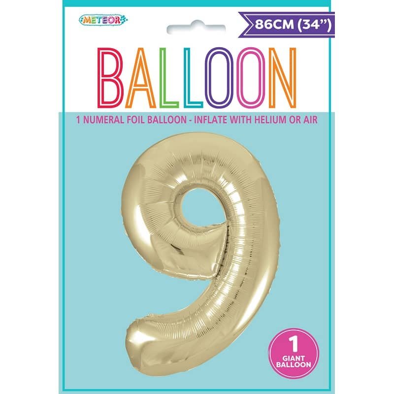 Champagne Gold Number "9" Giant Numeral Foil Balloon 86CM (34") 44809 - Party Owls