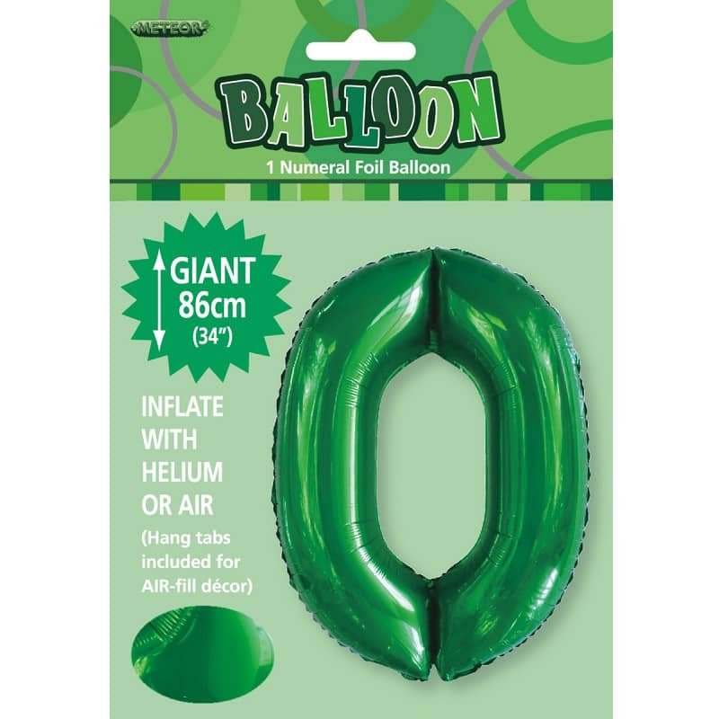Emerald Green "0" Giant Numeral Foil Balloon 86CM (34") 50680 - Party Owls