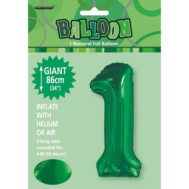 Emerald Green "1" Giant Numeral Foil Balloon 86CM (34")  50681 - Party Owls